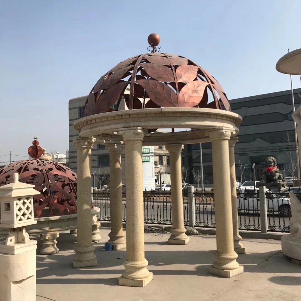 Red Metal Hollow Ceiling for Garden Decoration Granite Gazebo