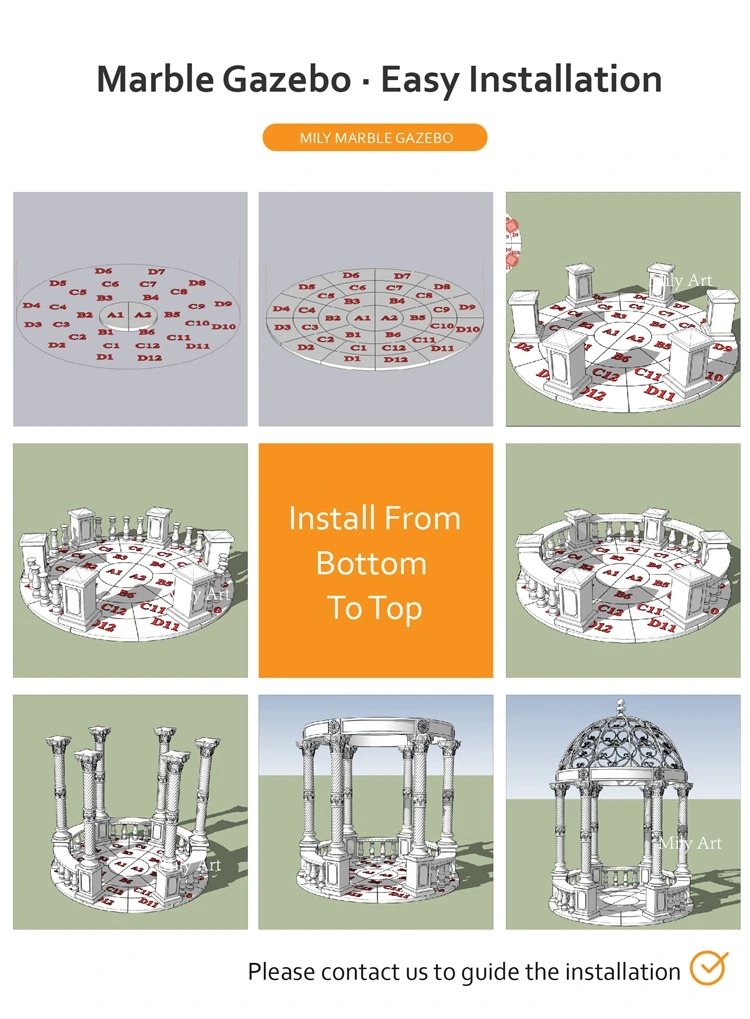 Outside Custom Natural Marble Gazebo with Iron Dome for Yard