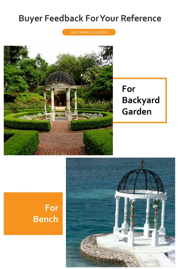 Custom Beige Hand Carved Outdoor Garden Decor Natural Stone Round Pavilion Marble Column Gazebo for Decoration