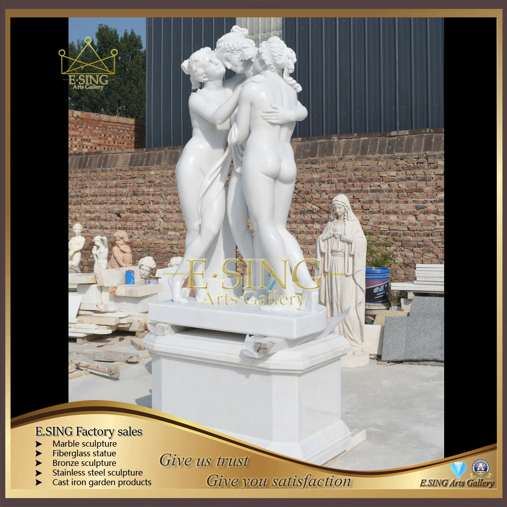 Handmade Garden Figure Marble Sculpture Three Beautiful Gods Sichuan White Polished Bright Stone Sculpture