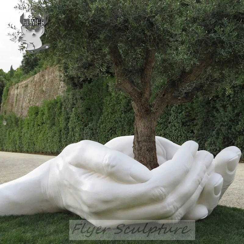 Big Hand Marble Sculpture Hands Holding Tree Marble Sculpture for Outdoor Decoration