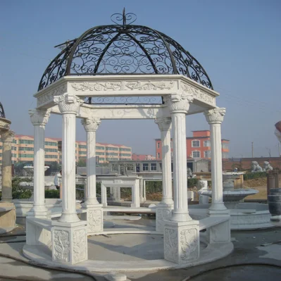 Gazebo rotondo in marmo decorato da giardino