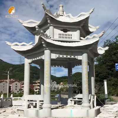 Gazebo in marmo naturale bianco con padiglione ottagonale a doppio strato di grandi dimensioni personalizzato