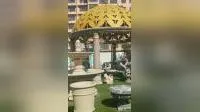 Gazebo da giardino in granito grigio sesamo con tetto in ghisa