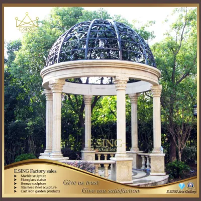 Gazebo con colonna in granito in pietra naturale per decorazione esterna con piano in ferro