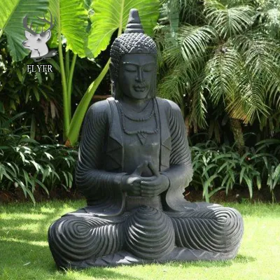 Decorazioni per esterni intagliate in granito nero lucido statue di Buddha grande pietra scultura di Buddha in meditazione