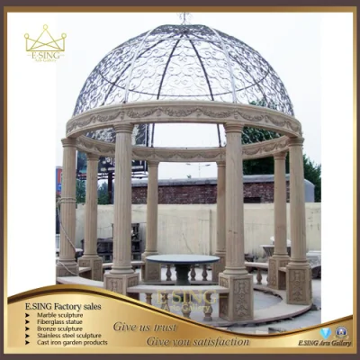 Gazebo per colonna romana in granito giallo arrugginito di vendita calda Gazebo per esterni in pietra di granito con gazebo per esterni in metallo con decorazione del giardino sul tetto