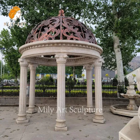 Gazebo con colonna in marmo per padiglione rotondo in pietra naturale intagliato a mano personalizzato per esterni da giardino per decorazione