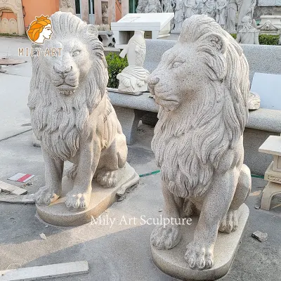 Scultura di animali con statue di leone seduto occidentale in granito per esterni