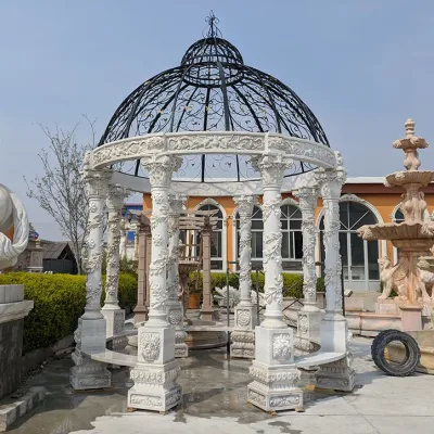 Gazebo da giardino in marmo naturale intagliato a mano da esterno